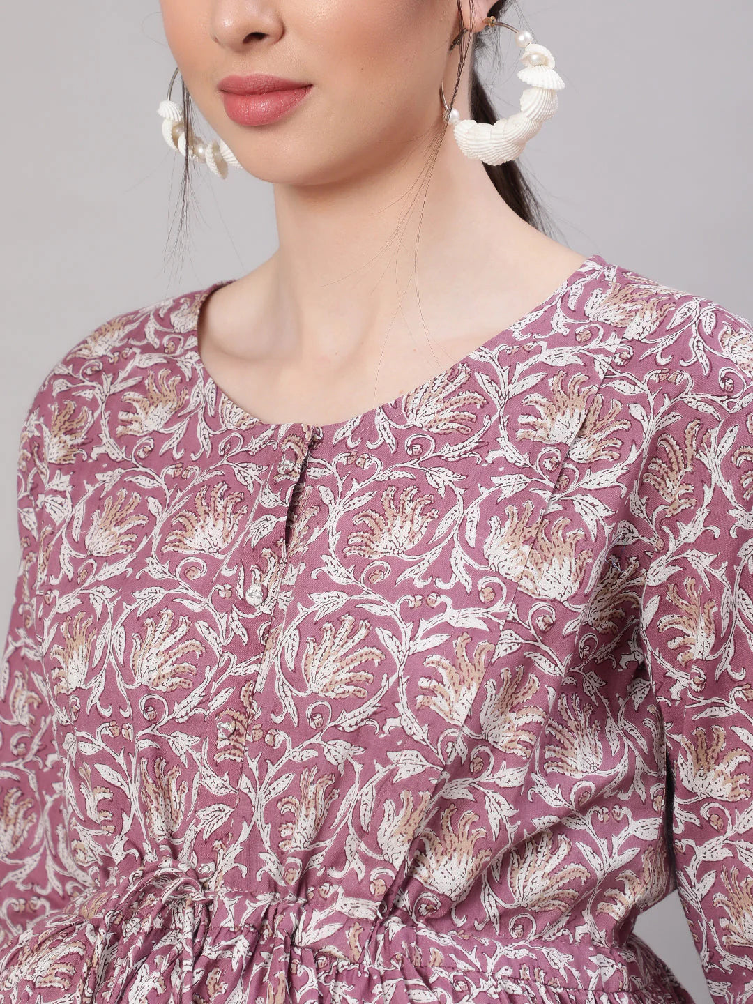 Lavender printed Cotton Maternity Dress