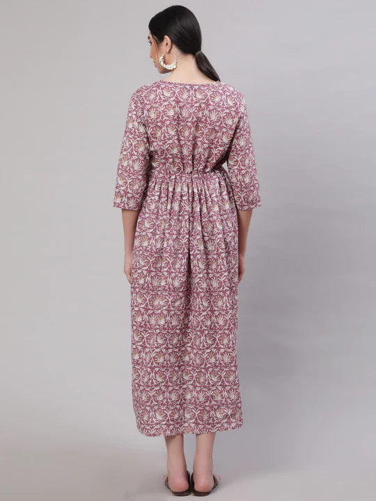 Lavender printed Cotton Maternity Dress