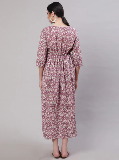 Lavender printed Cotton Maternity Dress