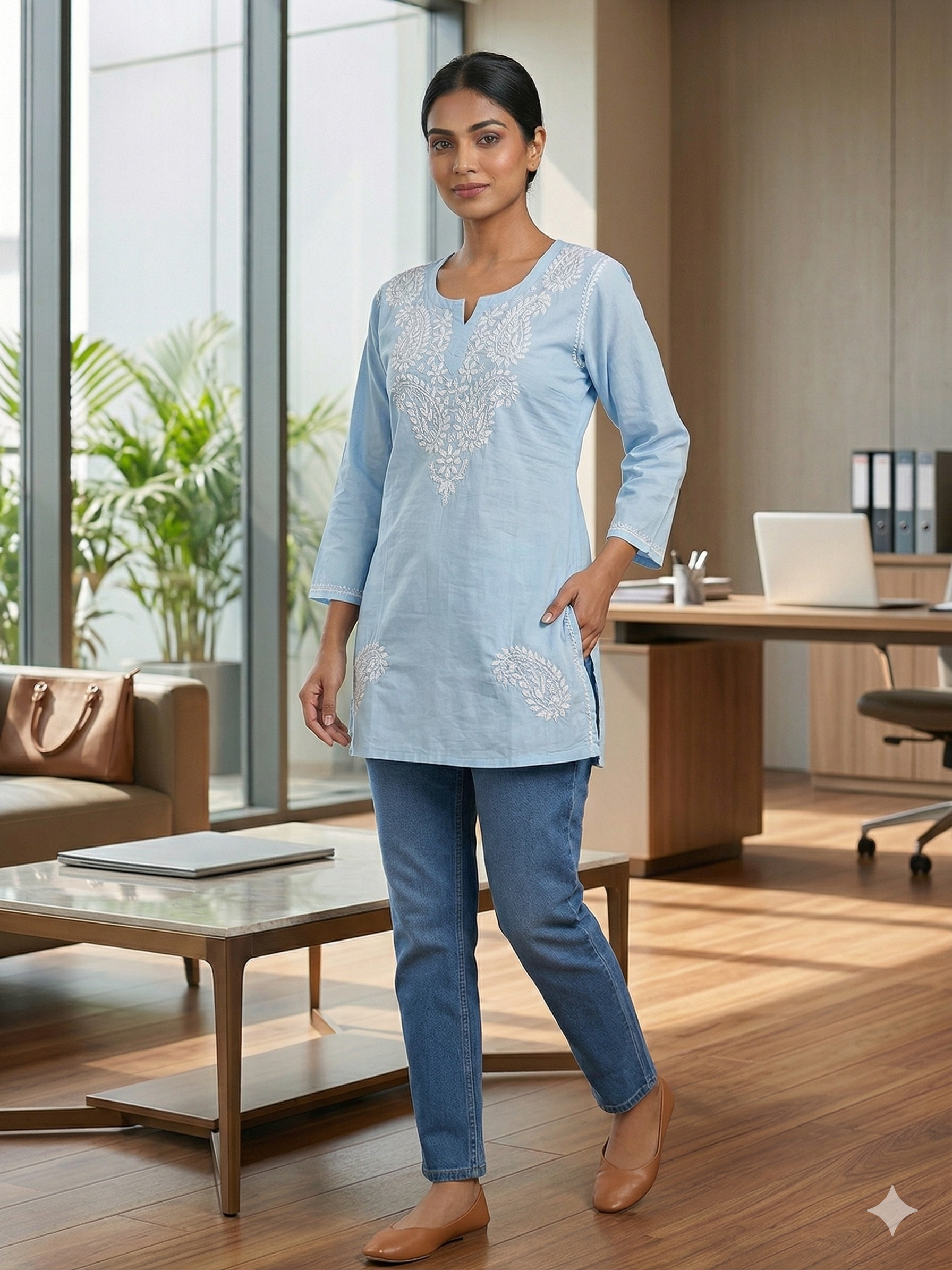 Pure cotton Luknowi Chikankari Short Kurti Top