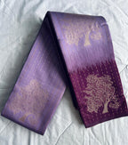 Silver Copper Zari Woven Motifs & Stripes Semi Silk Saree with Contrast Border