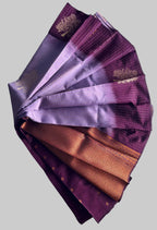 Silver Copper Zari Woven Motifs & Stripes Semi Silk Saree with Contrast Border