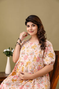 Red &  White Striped Cotton Kurta with Yoke embroidery work
