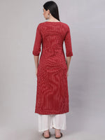 Load image into Gallery viewer, Red &amp;  White Striped Cotton Kurta with Yoke embroidery work
