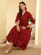 Solid Maroon Cotton Dress