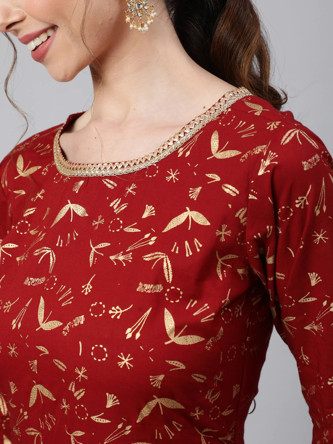 Maroon & Gold  Flared Full Length Dress