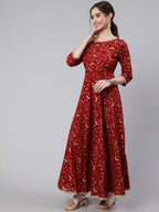 Maroon & Gold  Flared Full Length Dress