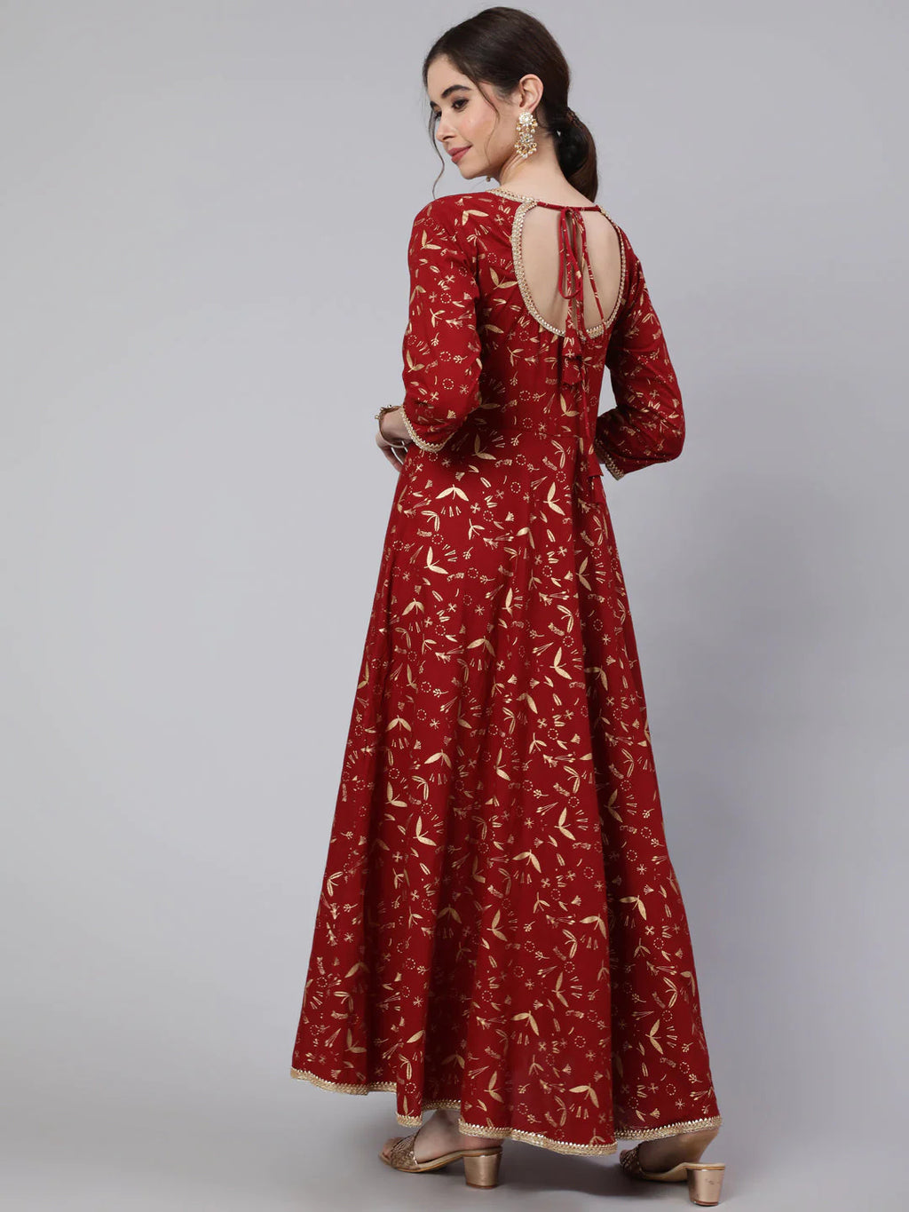 Maroon & Gold  Flared Full Length Dress