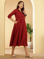 Solid Maroon Cotton Dress