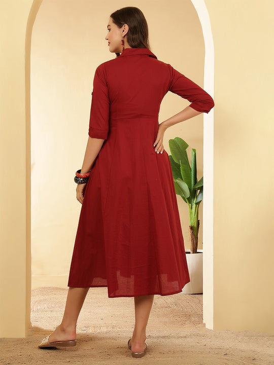 Solid Maroon Cotton Dress