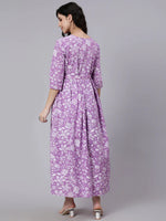 Load image into Gallery viewer, Lavender white printed Cotton Maternity Dress
