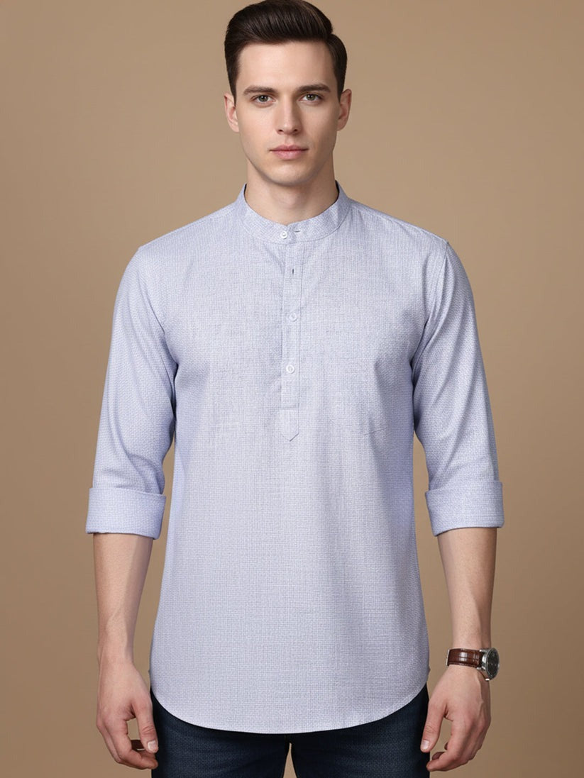 Small Checkered Solid Cotton Blend Short Kurta for men ( Top only)