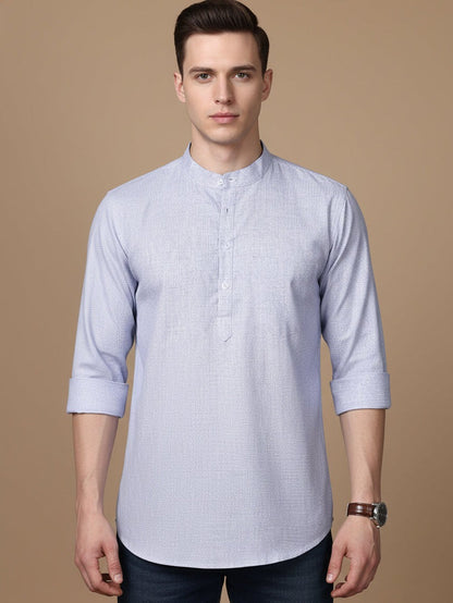 Small Checkered Solid Cotton Blend Short Kurta for men ( Top only)