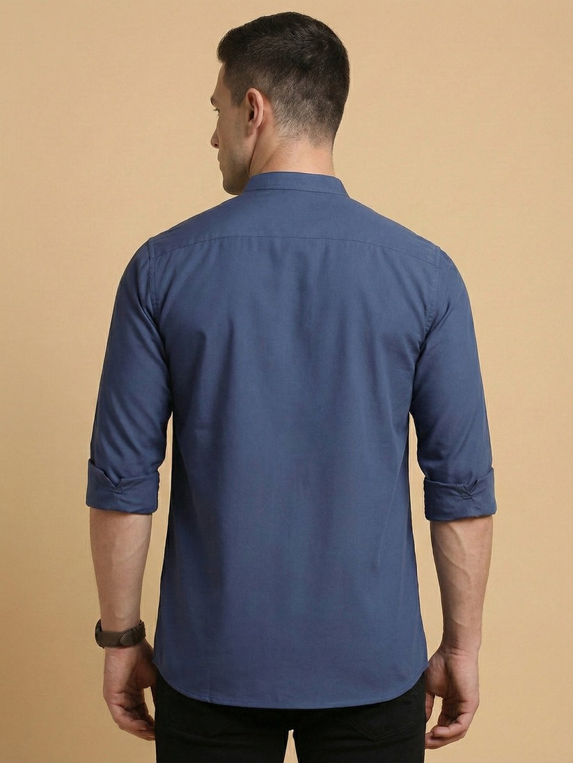 Solid Blue Cotton Blend Short Kurta For men