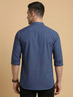 Solid Blue Cotton Blend Short Kurta For men