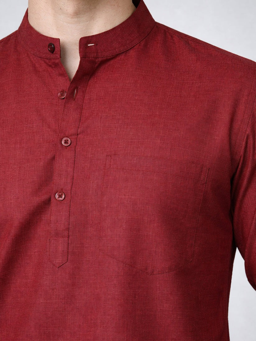 Small Checkered Solid Cotton Blend Short Kurta for men ( Top only)