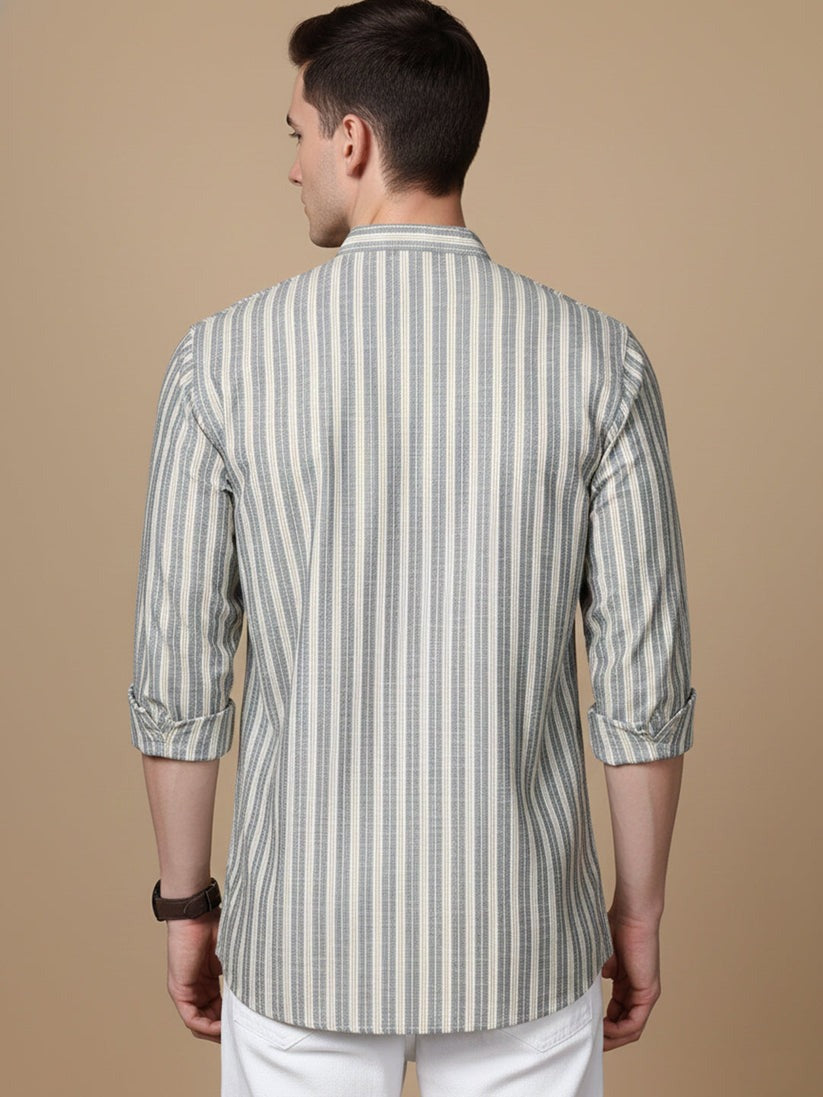 Cotton Blend Vertical Striped Short Kurta for men ( Top only)