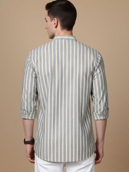 Cotton Blend Vertical Striped Short Kurta for men ( Top only)