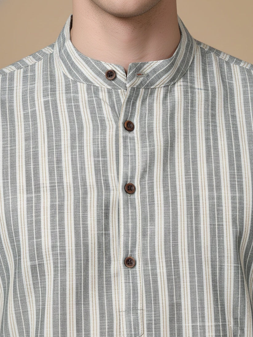 Cotton Blend Vertical Striped Short Kurta for men ( Top only)