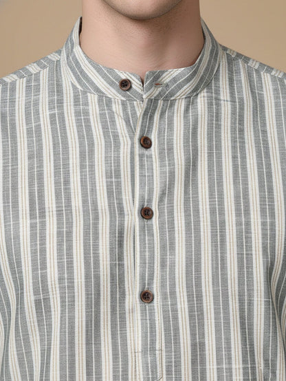 Cotton Blend Vertical Striped Short Kurta for men ( Top only)