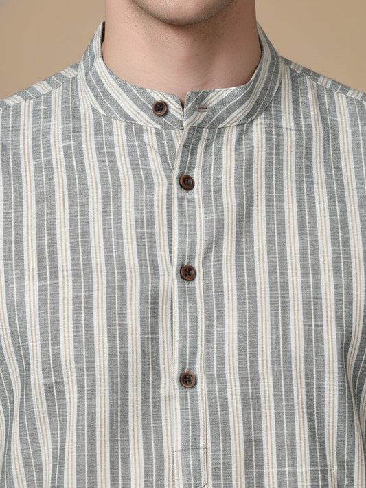 Cotton Blend Vertical Striped Short Kurta for men ( Top only)