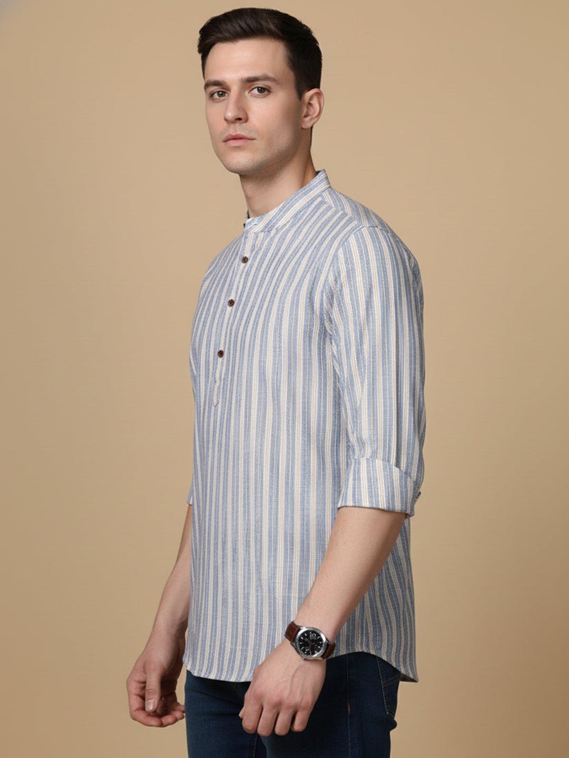 Cotton Blend Vertical Striped Short Kurta for men ( Top only)