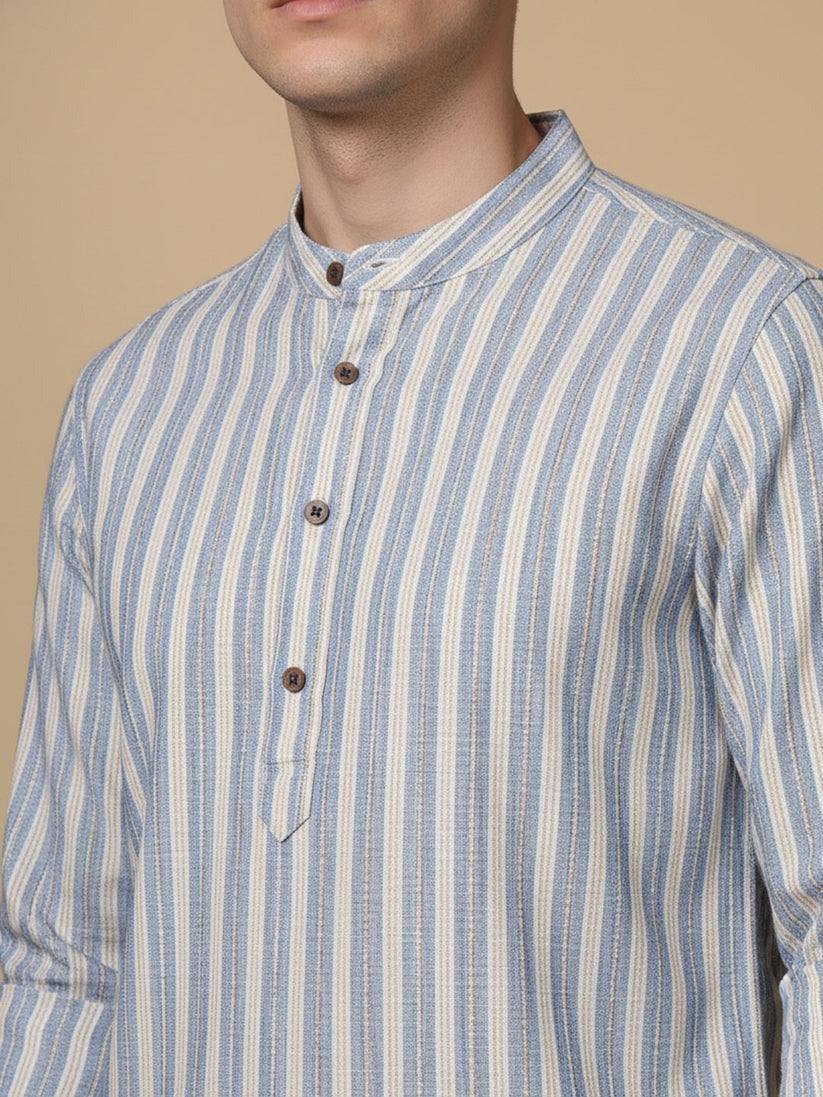 Cotton Blend Vertical Striped Short Kurta for men ( Top only)