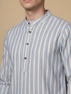 Cotton Blend Vertical Striped Short Kurta for men ( Top only)