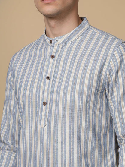 Cotton Blend Vertical Striped Short Kurta for men ( Top only)