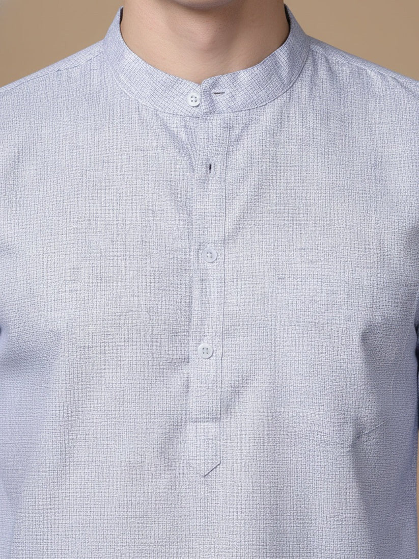 Small Checkered Solid Cotton Blend Short Kurta for men ( Top only)