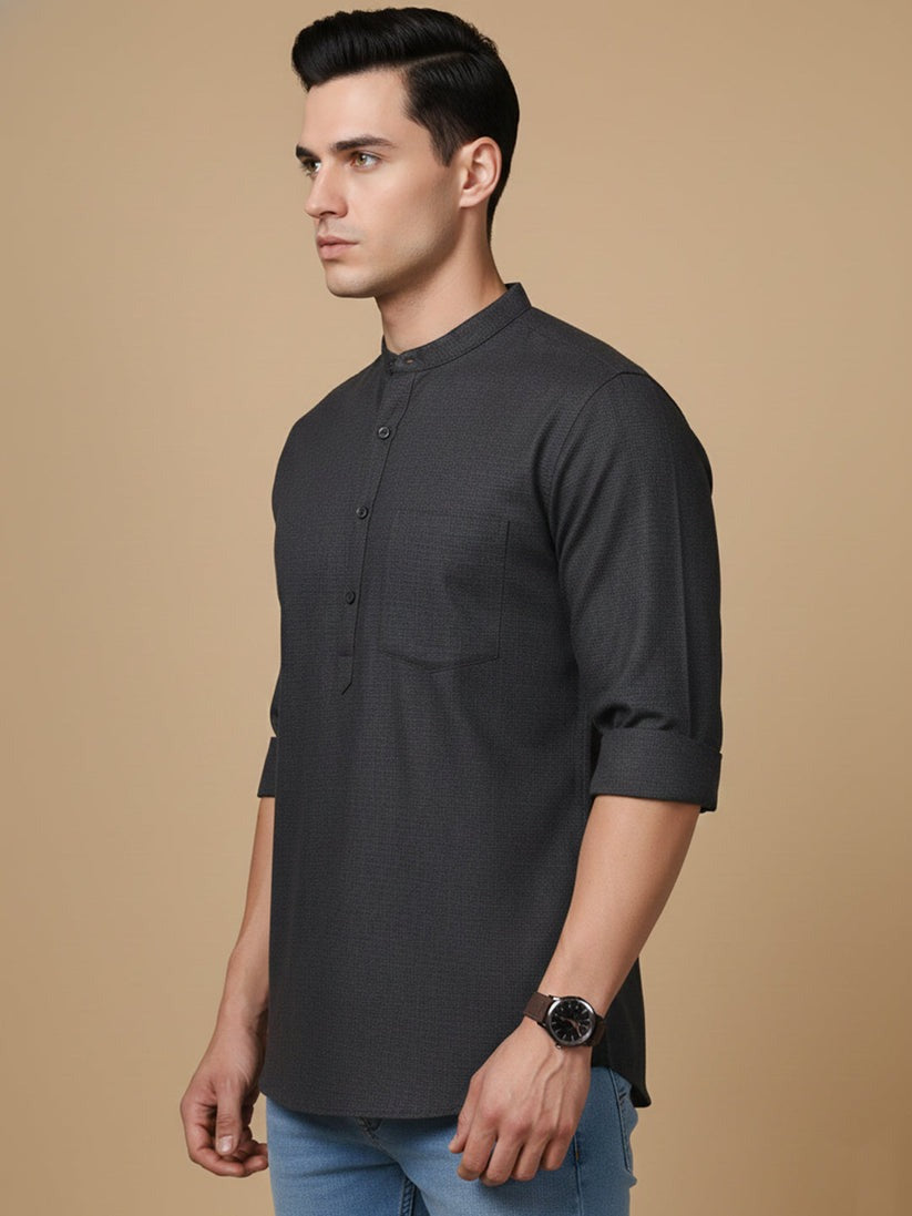 Small Checkered Solid Cotton Blend Short Kurta for men ( Top only)