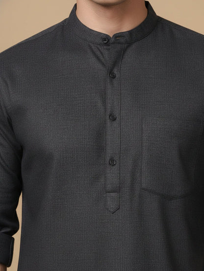 Small Checkered Solid Cotton Blend Short Kurta for men ( Top only)
