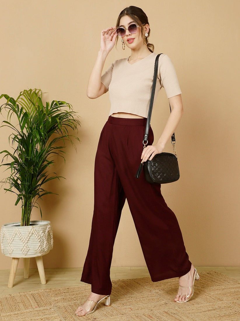 Solid Rayon  Straight Palazzo Pants