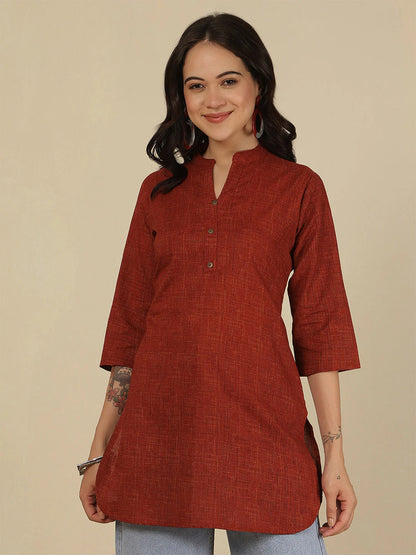 Maroon Printed Soft Cotton Short Kurti Top