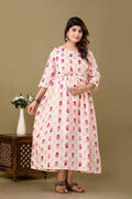 Pink Off white Floral printed Cotton Maternity Dress