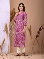 Floral Printed Cotton Kurti Top (Top Only)