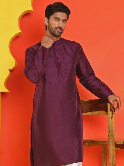 Solid Purple dupion silk kurta for men ( Top Only)