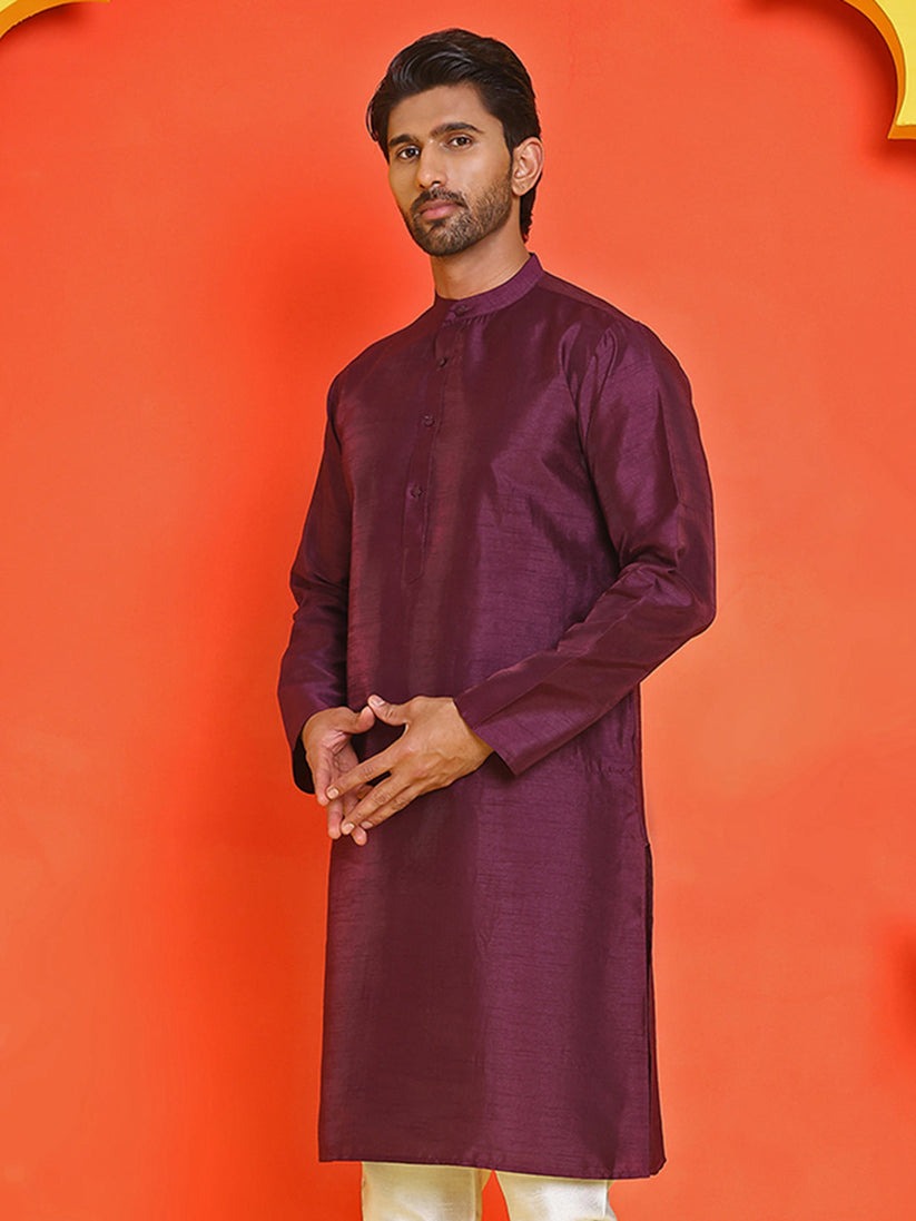 Solid Wine dupion silk kurta for men ( Top Only)