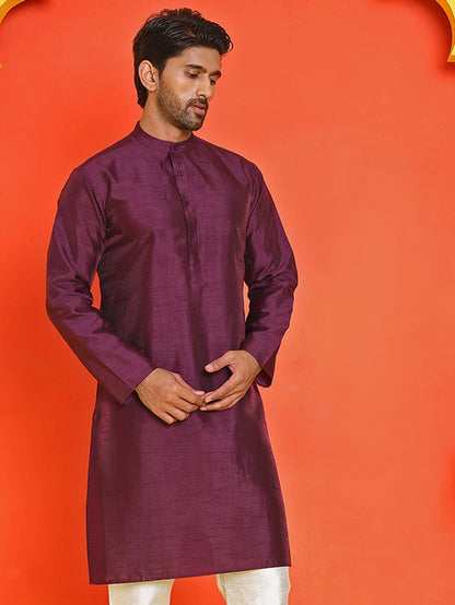 Solid Purple dupion silk kurta for men ( Top Only)