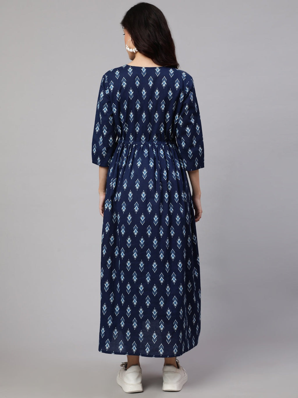 Navy Blue printed Cotton Maternity Dress