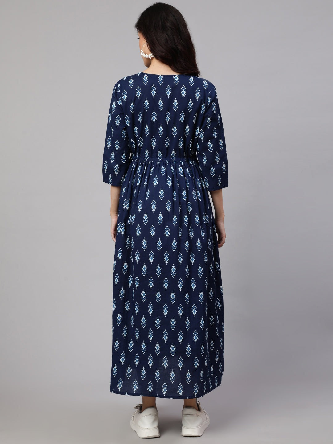 Navy Blue printed Cotton Maternity Dress