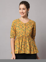 Load image into Gallery viewer, Mustard Yellow Cotton Floral Printed Top
