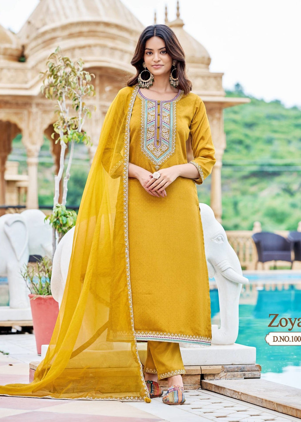 Solid Zari embroidered silk kurti set