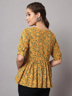 Mustard Yellow Cotton Floral Printed Top