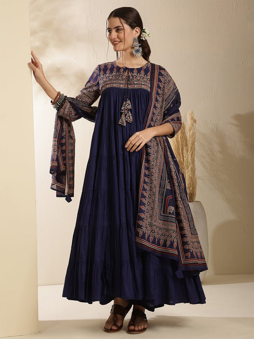 Nay Blue  Anarkali cotton  Kurti Set