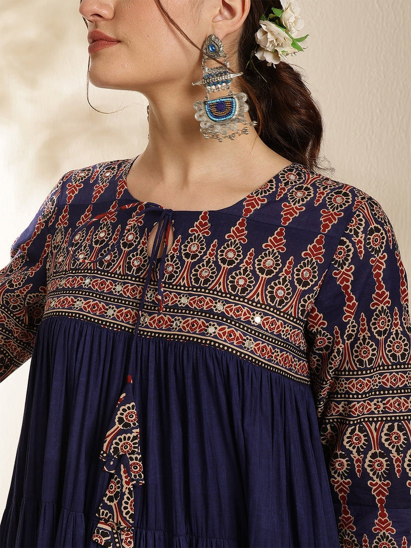 Nay Blue  Anarkali cotton  Kurti Set