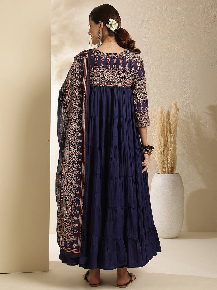 Nay Blue  Anarkali cotton  Kurti Set