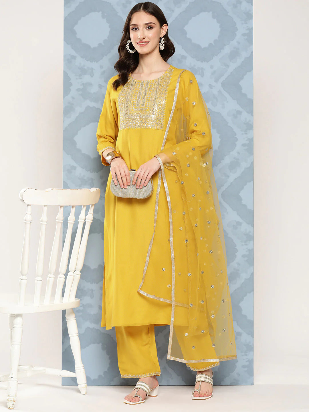 Golden Yellow Kurta Palazzo Set With Dupatta