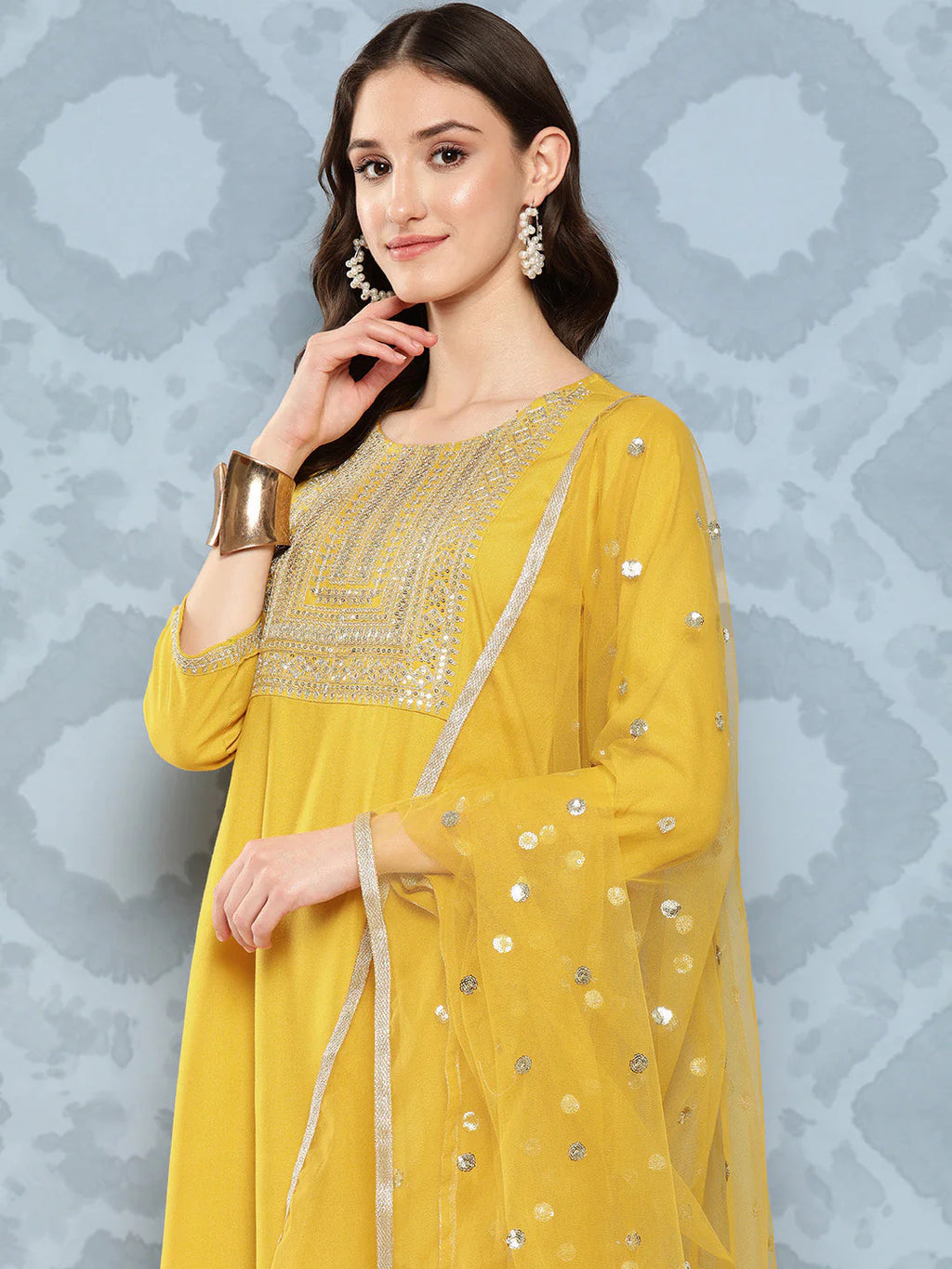 Golden Yellow Kurta Palazzo Set With Dupatta