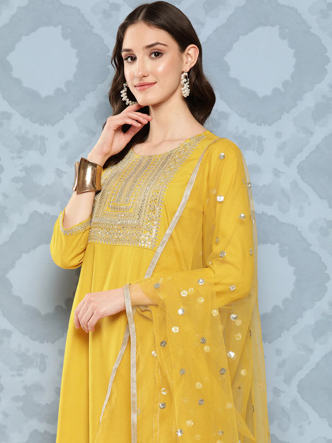 Golden Yellow Kurta Palazzo Set With Dupatta